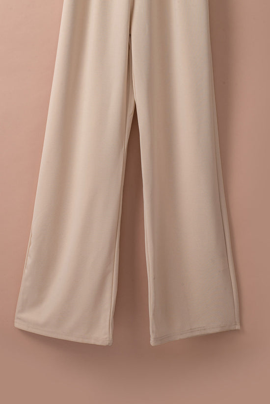 Apricot Braselet Sleeve Waist Tie Wide Leg Jumpsuit