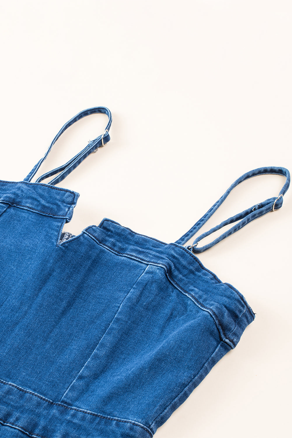 Blue Spaghetti Straps Notch V Denim Jumpsuit | Women