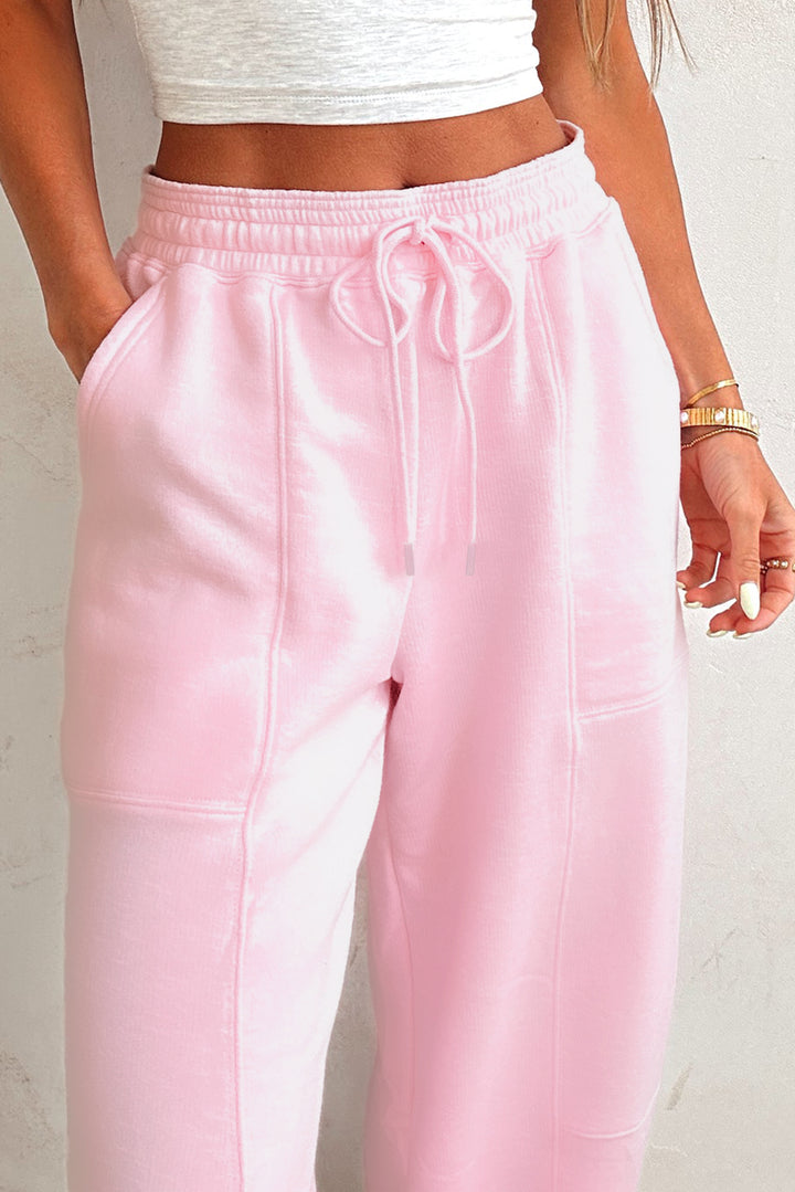 Light Pink Drawstring Elastic Waistband Solid Color Jogger Pants
