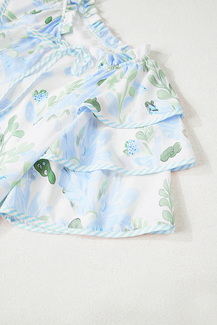 Orange Floral Contrast Edge Layered Short Sleeve Mini Dress