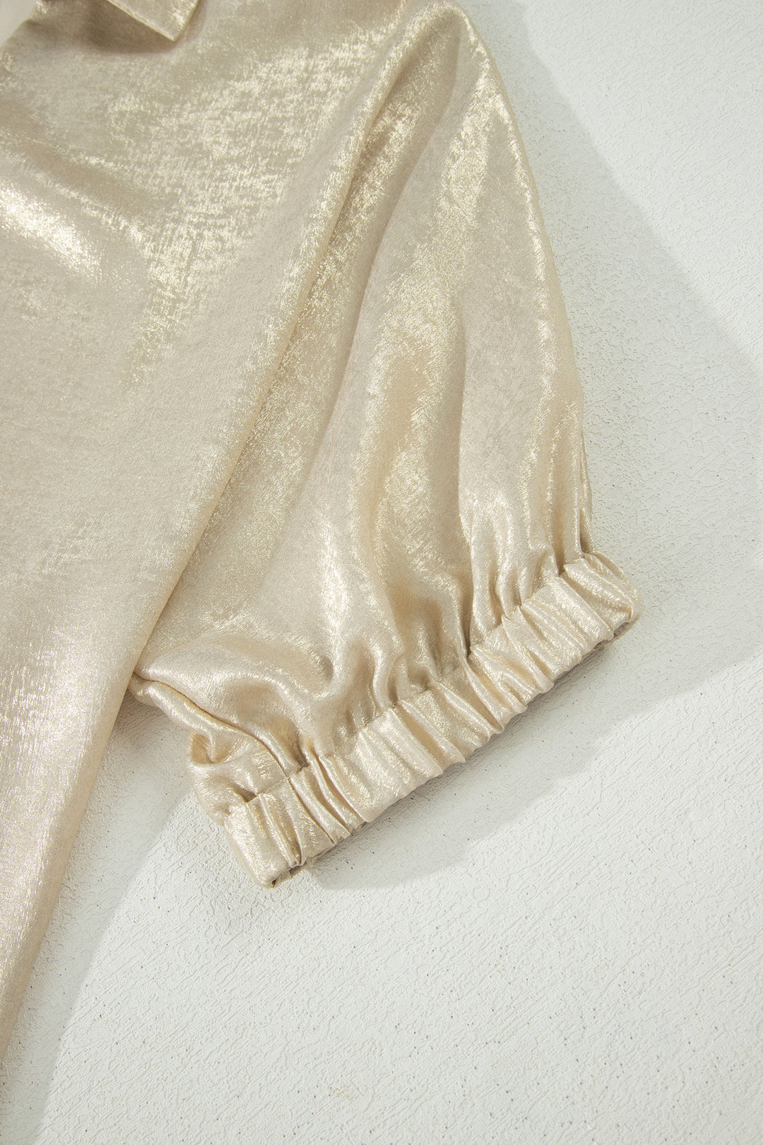 Casual Collared V Neck Half Sleeve Metallic Top