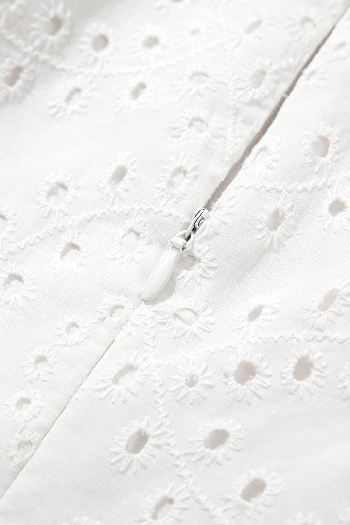 White Floral Eyelet Embroidered Sleeveless Shift Dress