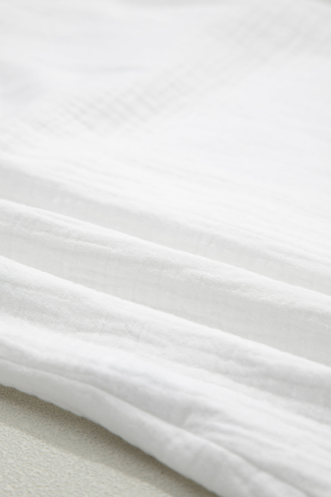 White Cotton Lace Trim Cuffed Short Sleeve Textured Shirt