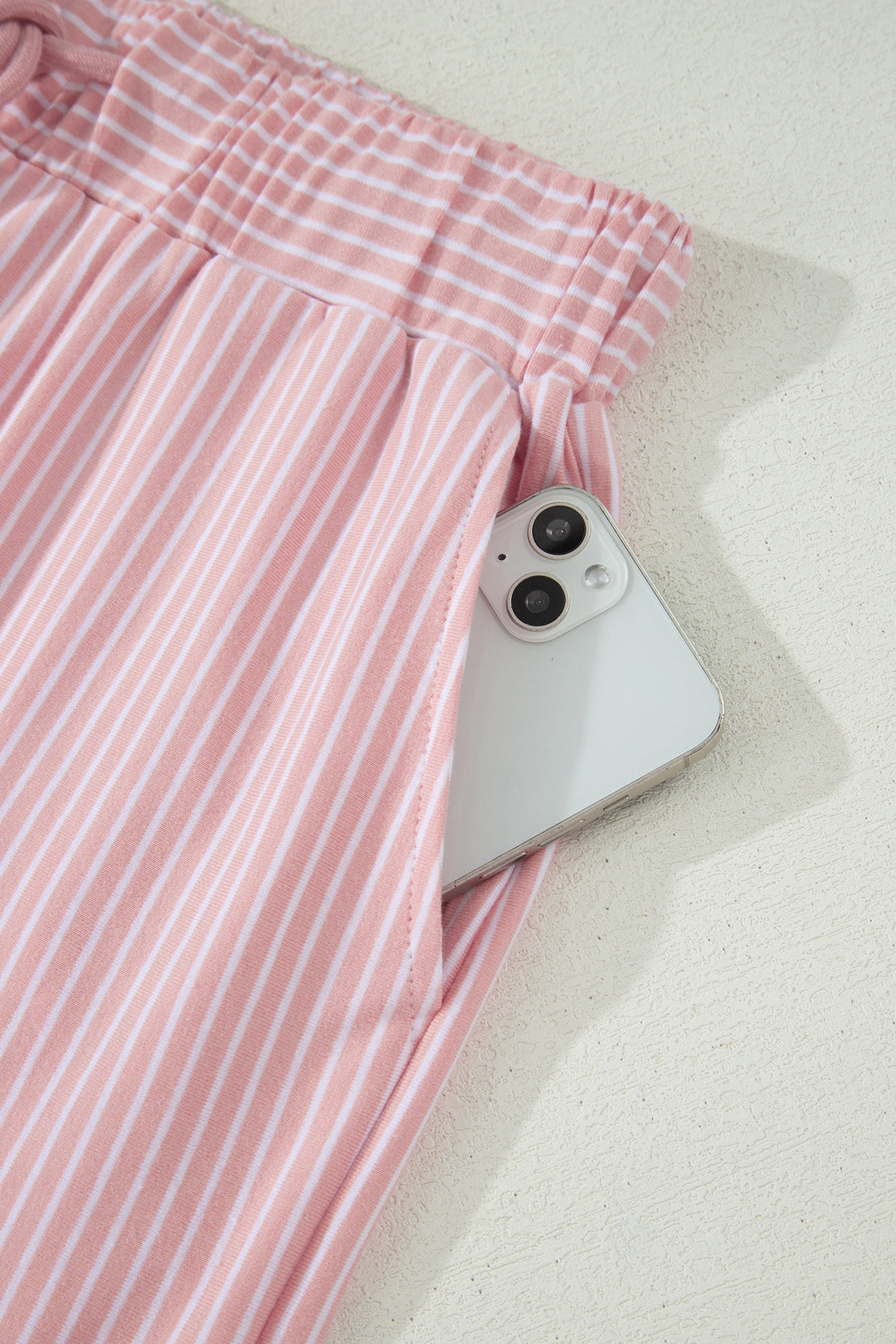Pink Stripe Dolman Sleeve Polo Shirt and Drawstring Shorts Set