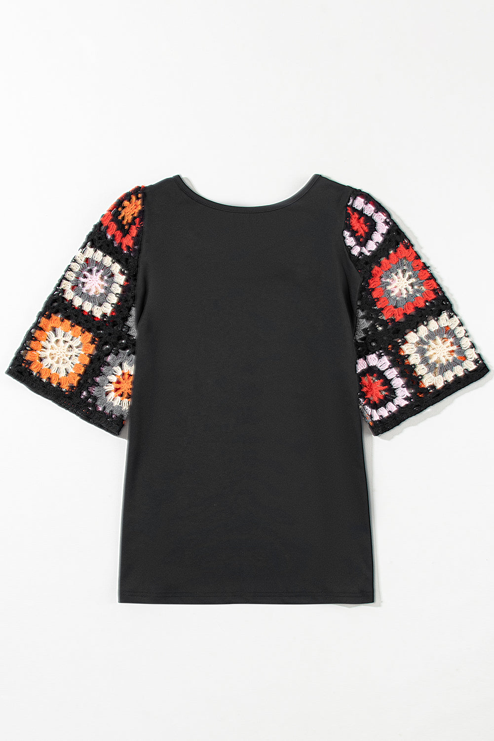 Black Floral Crochet Short Sleeve Top | Women