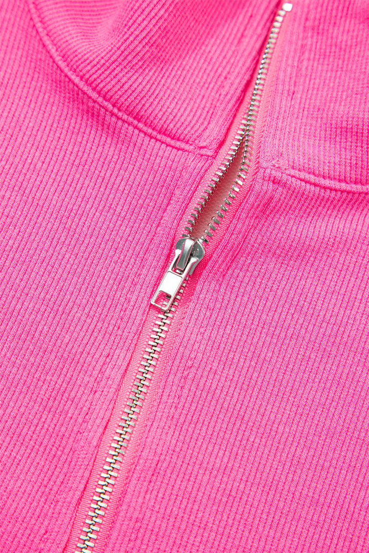Yellow Stripe Seam Detail Half Zip Tee Casual Shorts 2pcs Set