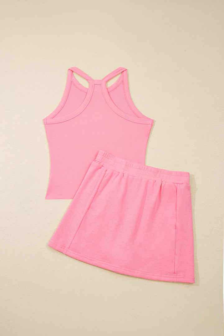 Sky Blue Slim Tank Top Elastic Waist Mini Skort 2pcs Outfit