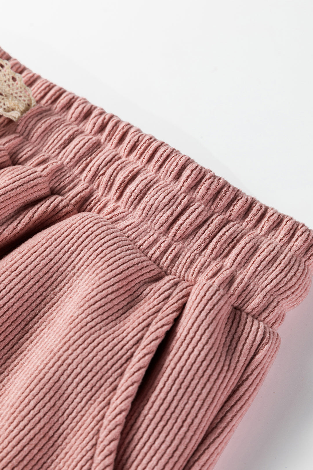 Rose Tan Lace Drawstring Pullover Hoodie and High Waist Pants Corduroy Suit