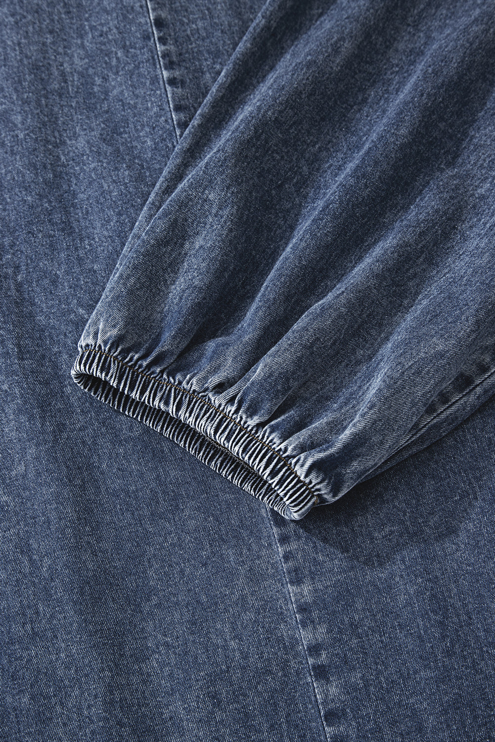 Sail Blue 3/4 Sleeve Tied V Neck Pleated Denim Mini Dress