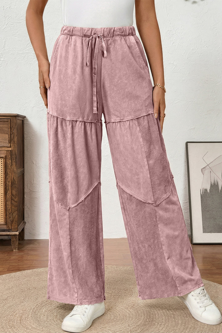 Careys Mineral Wash Tiered Wide Leg Patchwork Drawstring Pants