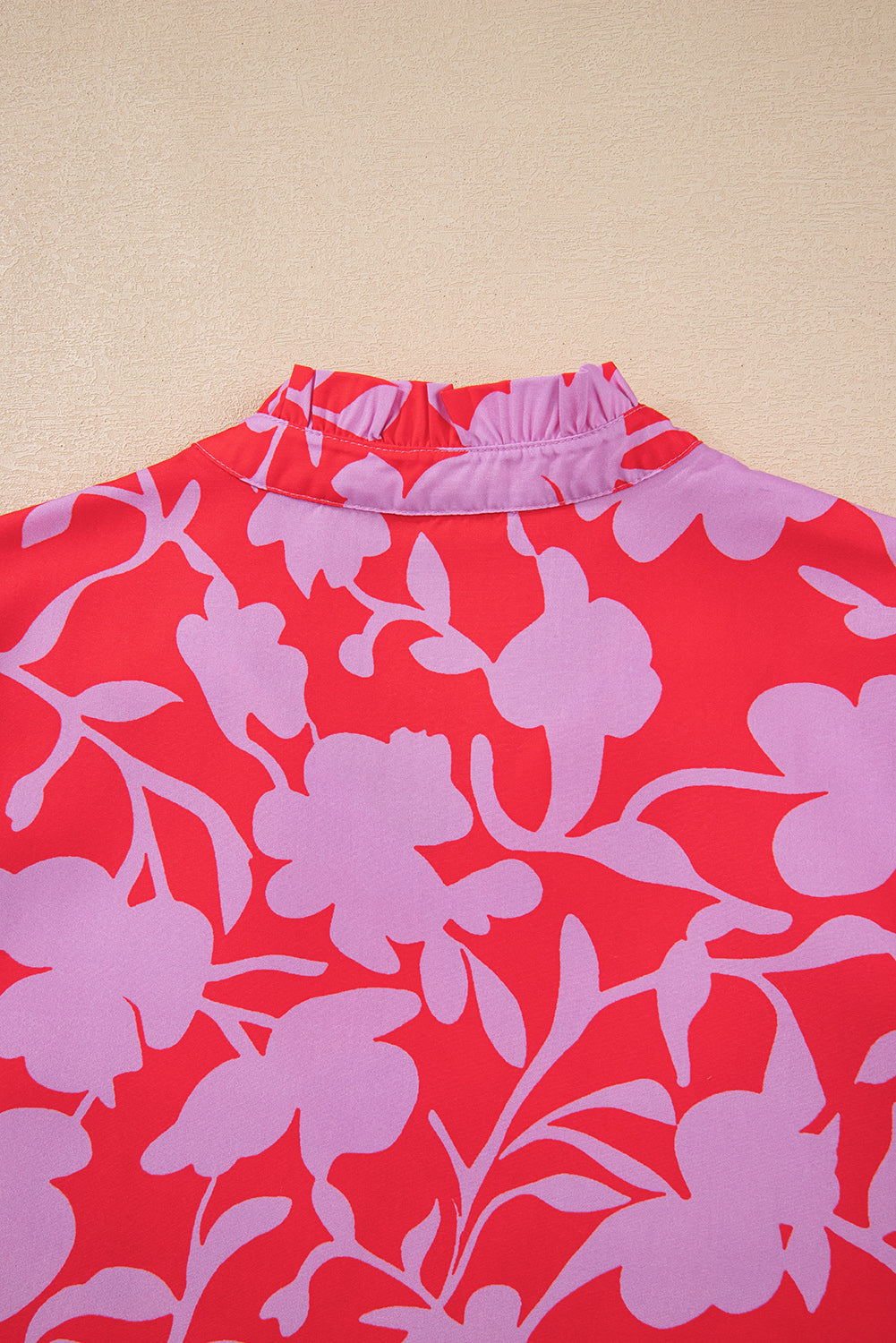 Red Floral Three Quarter Sleeves Ruffle Hem Mini Dress