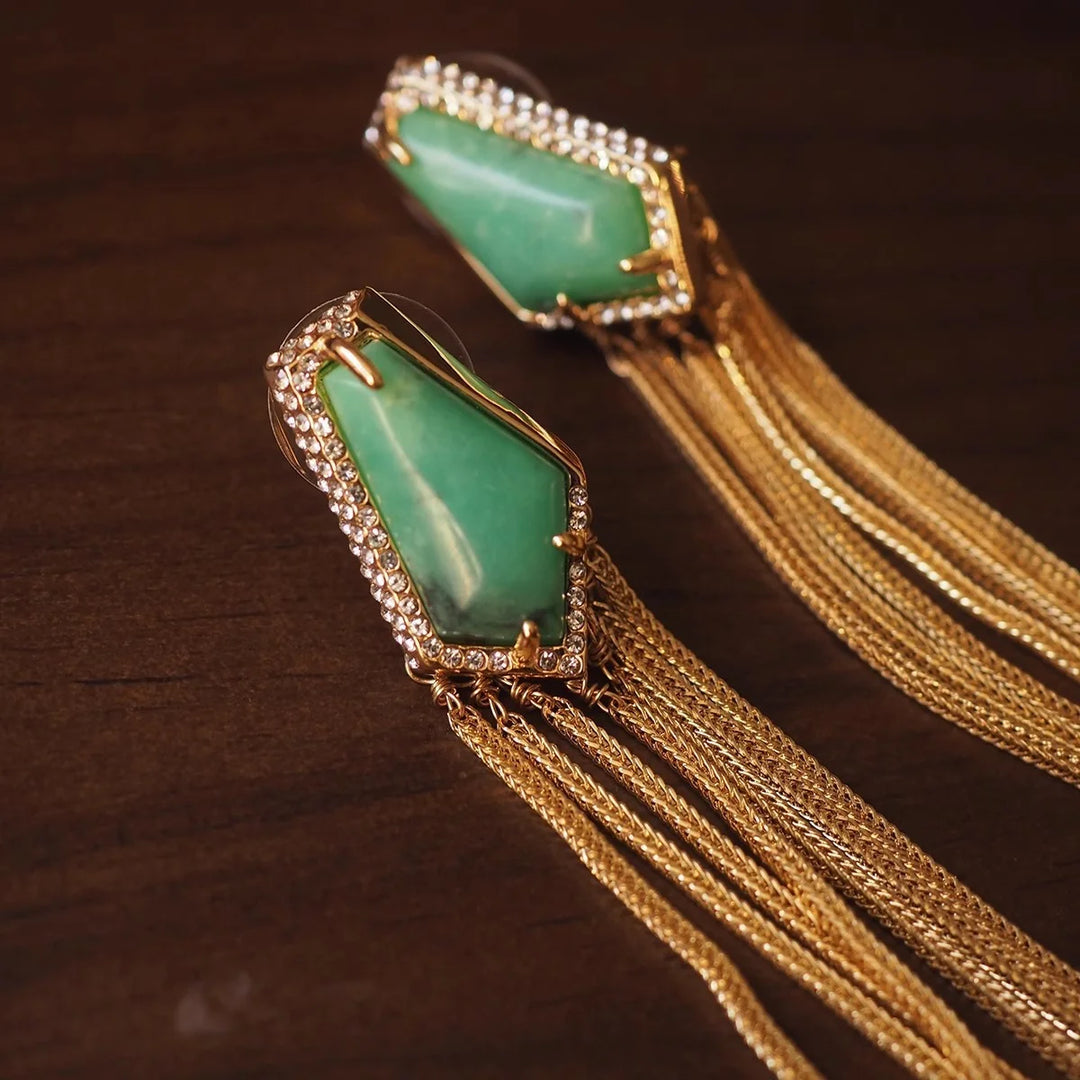 Alexis Bittar Gemstone Tassel Ear Clip No Ear Hole Medieval Vintage Retro Heavy Industry