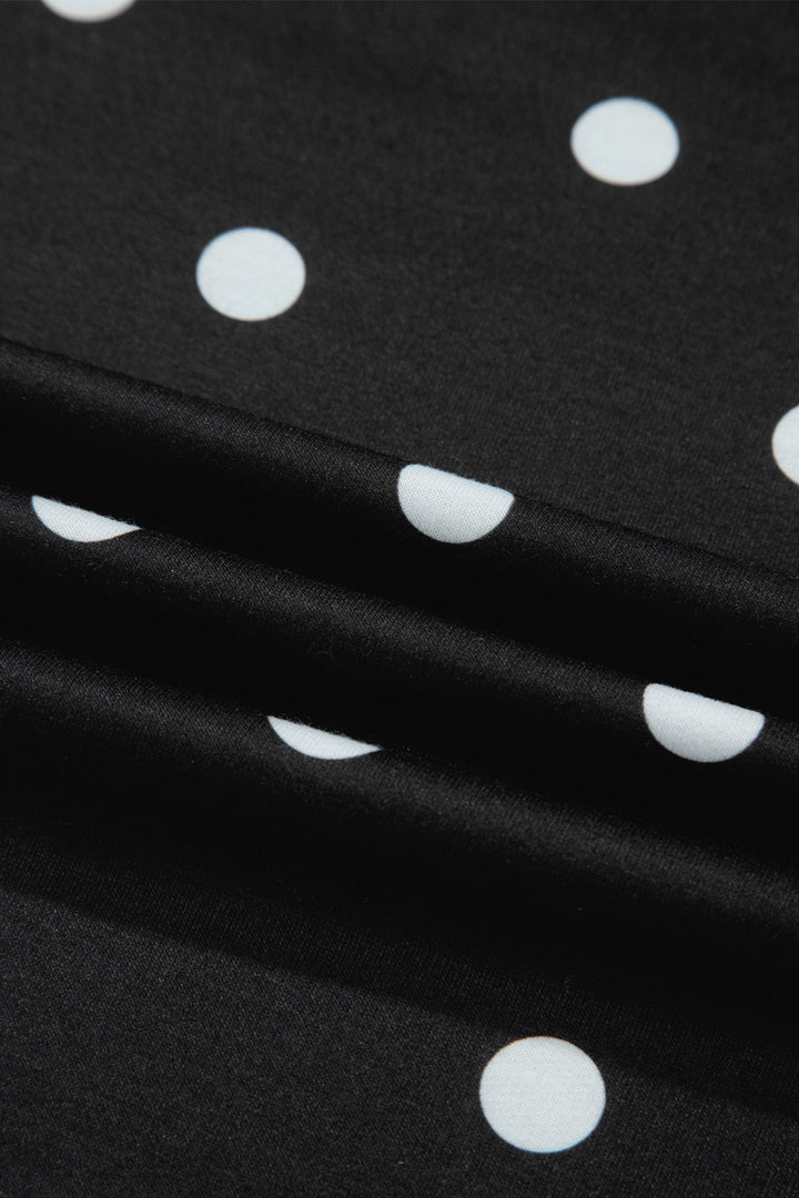 Black Exposed Seam Detail Polka Dot Loose Tee Drawstring Shorts Set