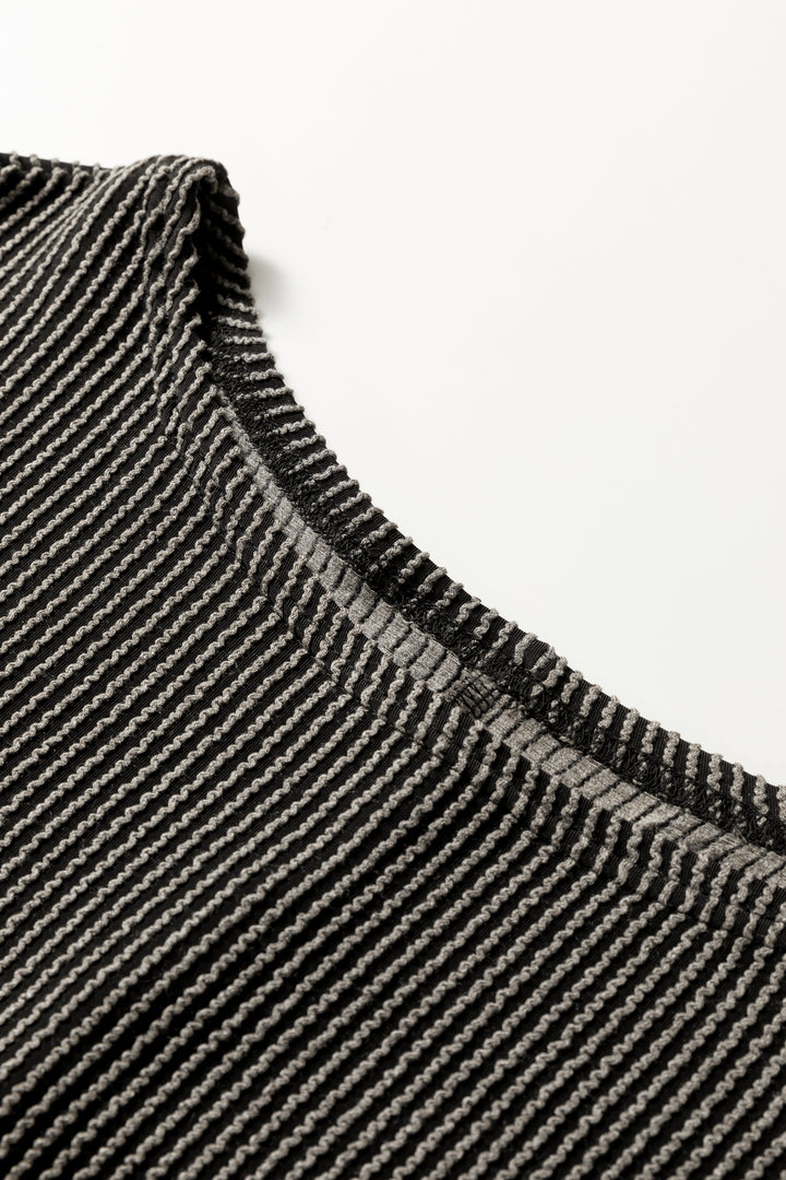 Carbon Grey Twisted Ribbed Dolman Long Sleeve Top
