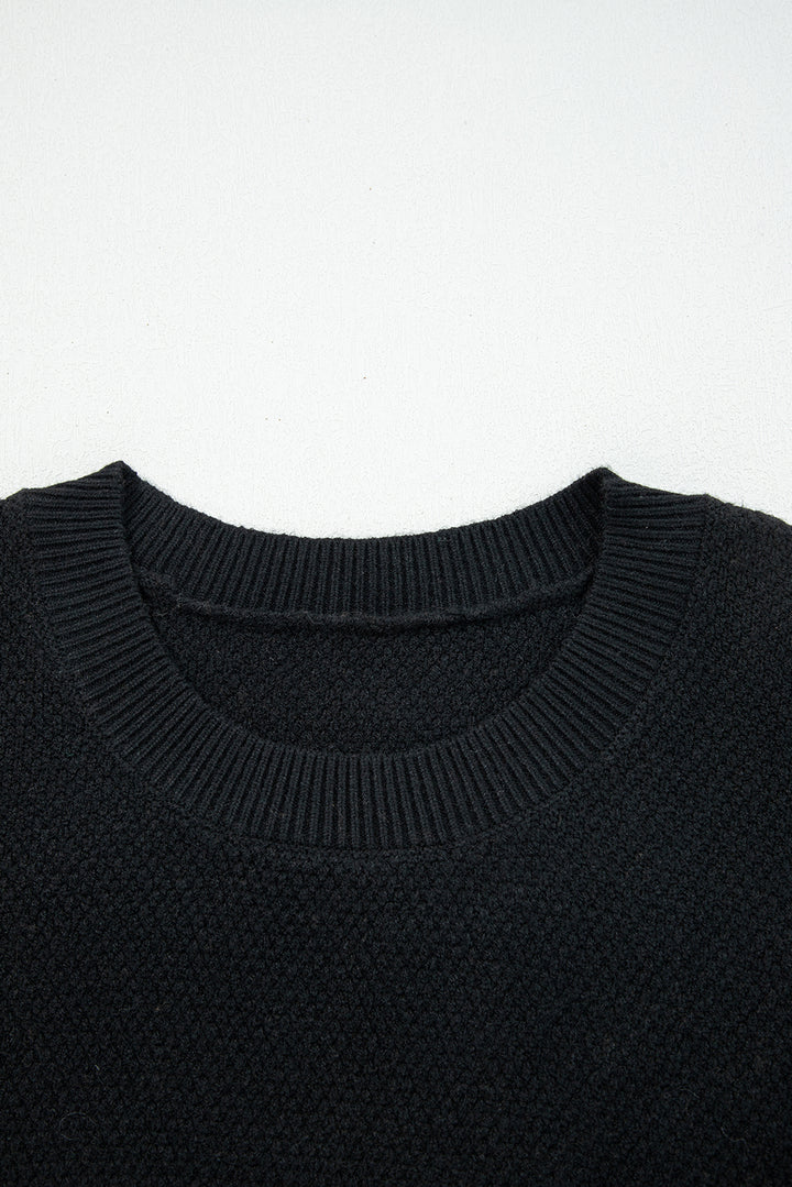 Dark Brown Color Block Knit Striped Sleeve Detail Casual Sweater