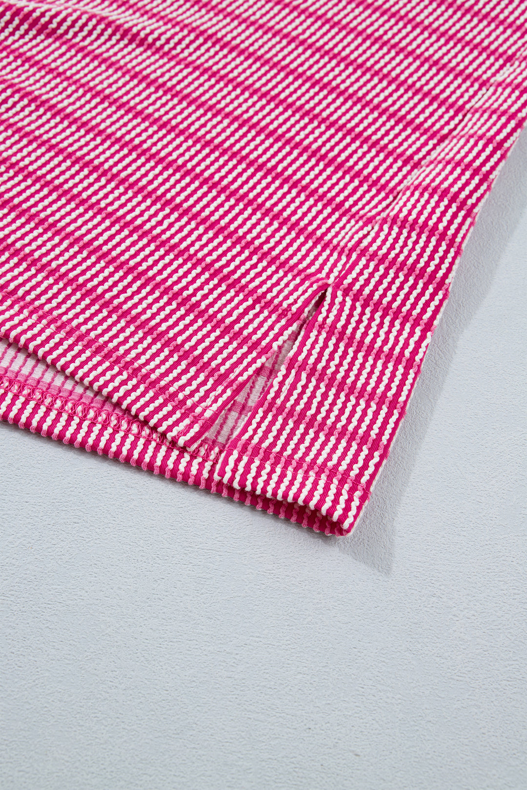 Rose Stripe Raised Rib Loose Tee Drawstring Elastic Waist 2pcs Short Set