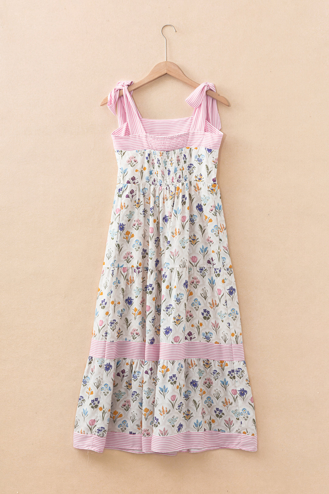 Multicolour Floral Print Striped Detail Knot Straps Maxi Dress