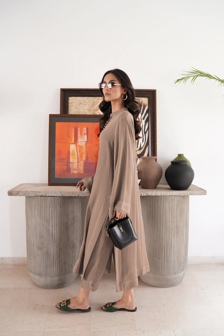 Beige Tailored Buttoned Co-Ord Set | Sophisticated Designer Wear by Errabelly