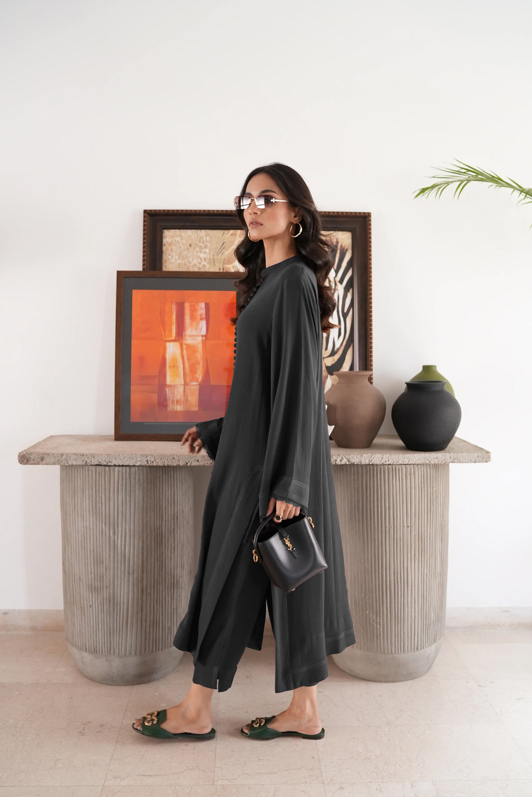 Black Tailored Buttoned Co-Ord Set | Sophisticated Designer Wear by Errabelly