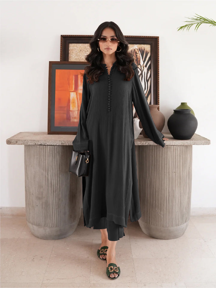 Black Tailored Buttoned Co-Ord Set | Sophisticated Designer Wear by Errabelly