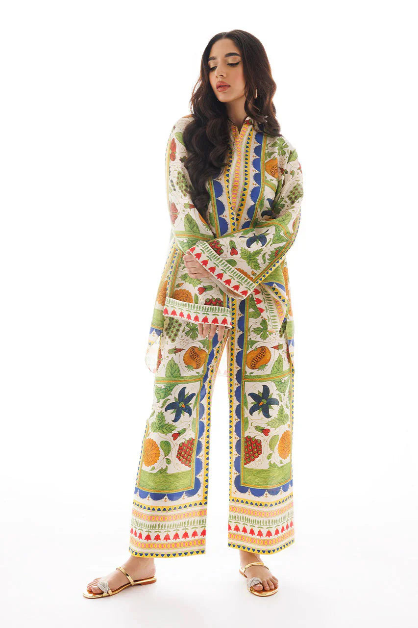 Venesa Satin Printed Embroidery Co-Ord Set