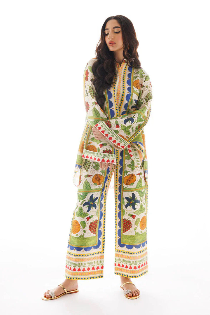 Venesa Satin Printed Embroidery Co-Ord Set