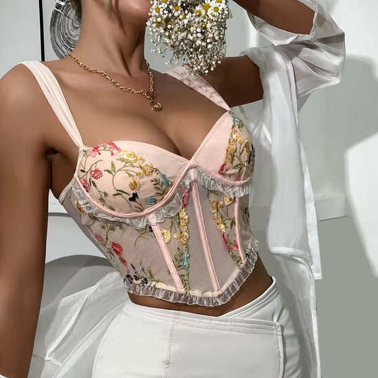 Embroidered Lace Wide Shoulder Straps Corset | Women