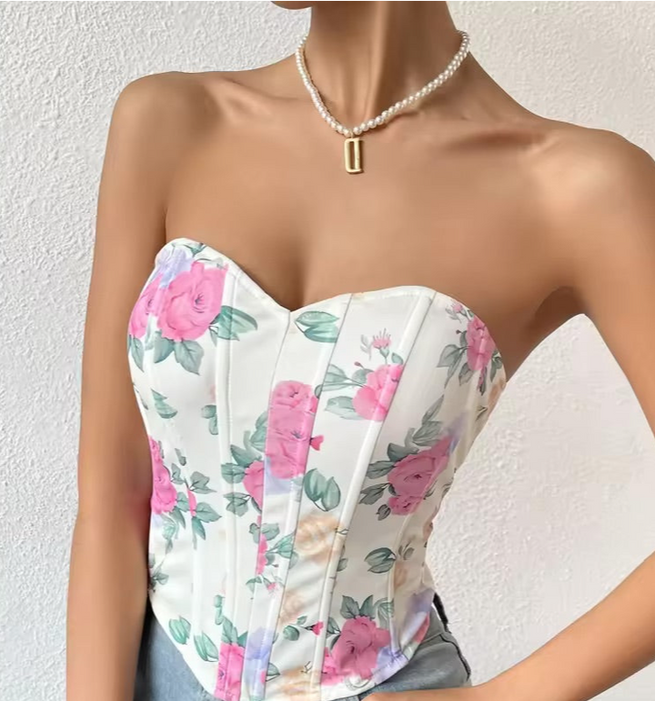 Backless Floral Wrapped Chest Diamond Fish Bone Street Style Corset | Women