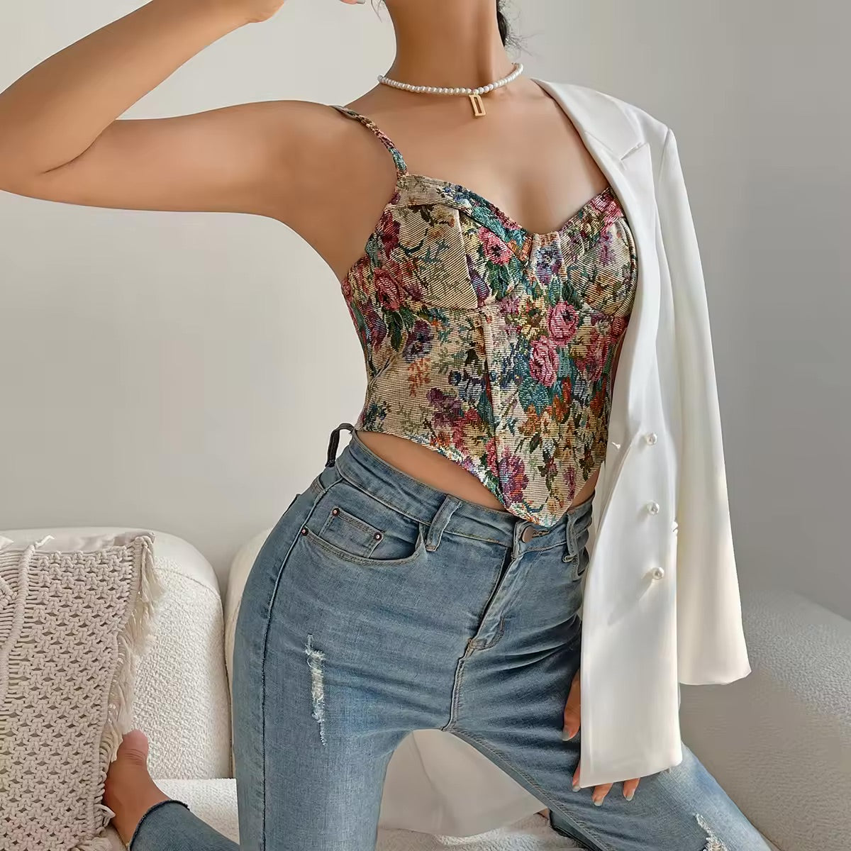 Fashion Flower Contrast Sling Corset Top | Women