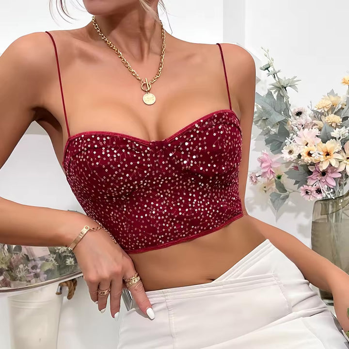 Maroon Fashionable Bling Mesh Corset | Women