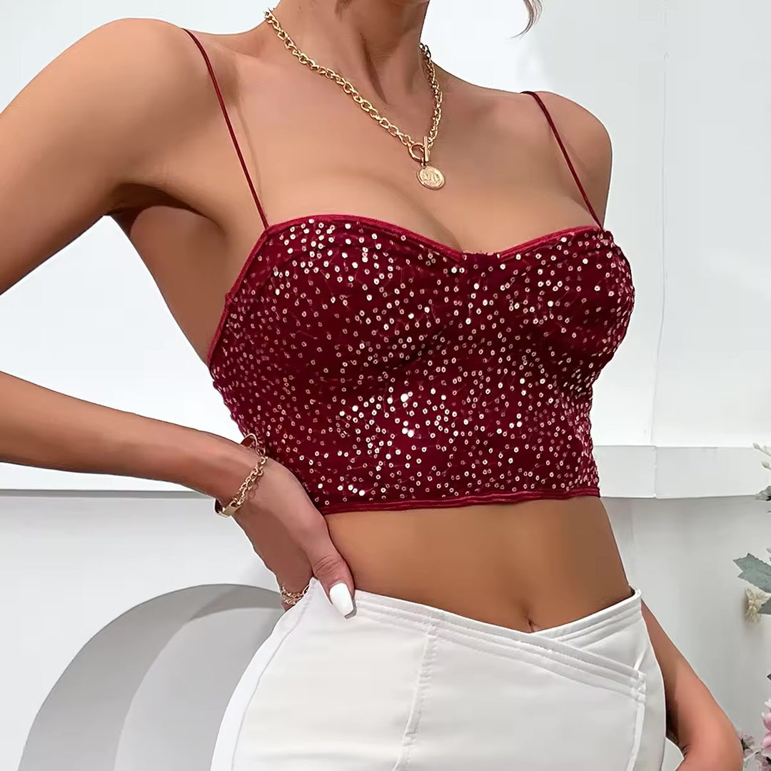 Maroon Fashionable Bling Mesh Corset | Women