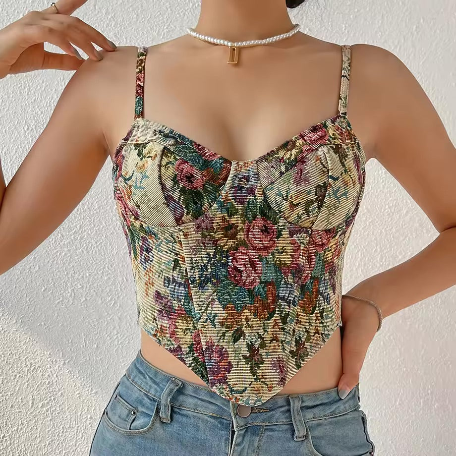 Fashion Flower Contrast Sling Corset Top | Women