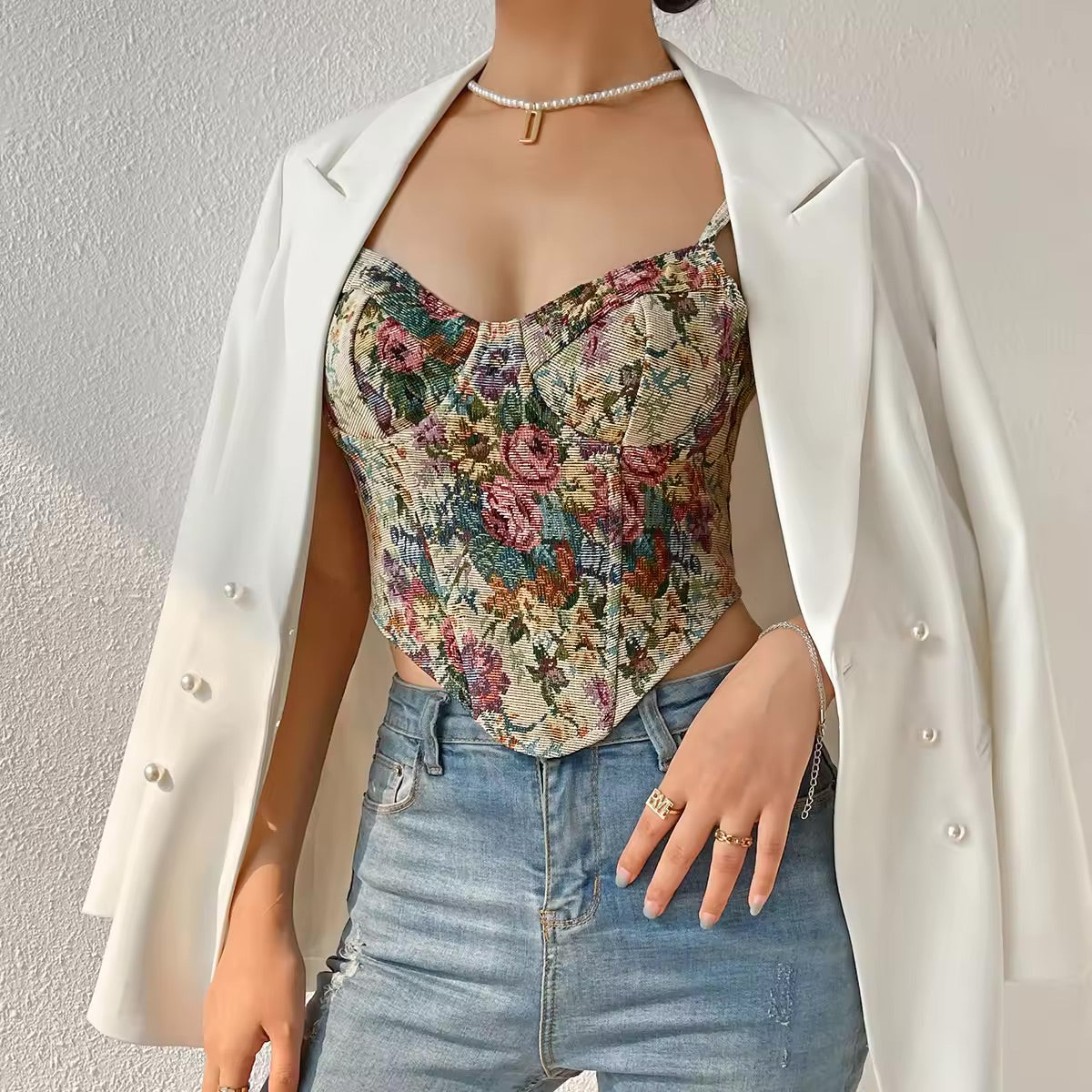 Fashion Flower Contrast Sling Corset Top | Women