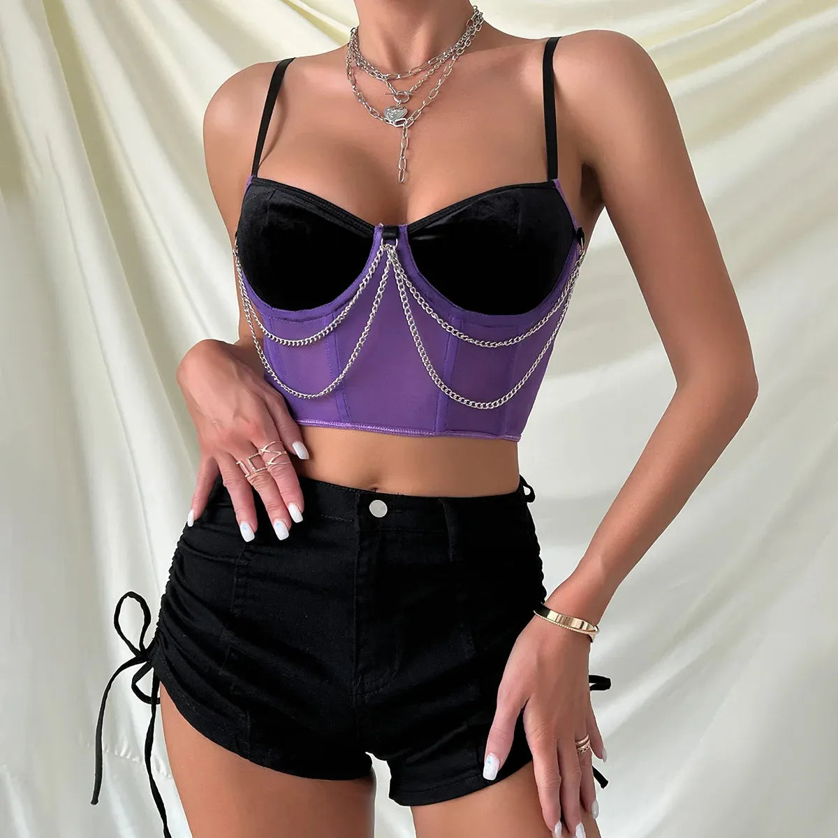 Purple Elegant Women's Color-Matching Chain Vest - Y2K Style Sexy Corset Tank Top