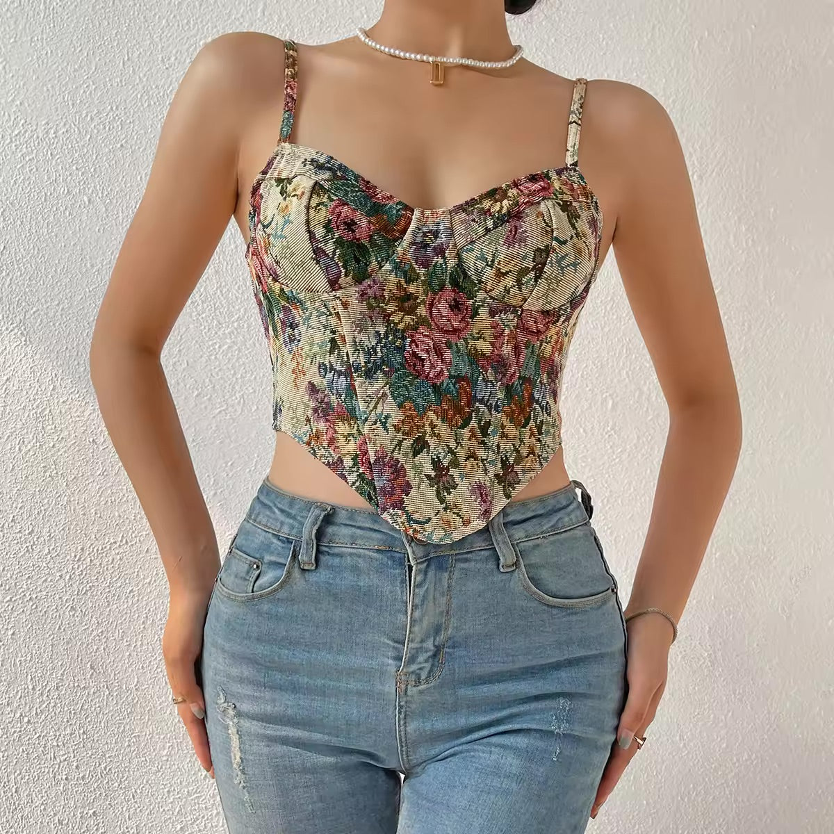 Fashion Flower Contrast Sling Corset Top | Women