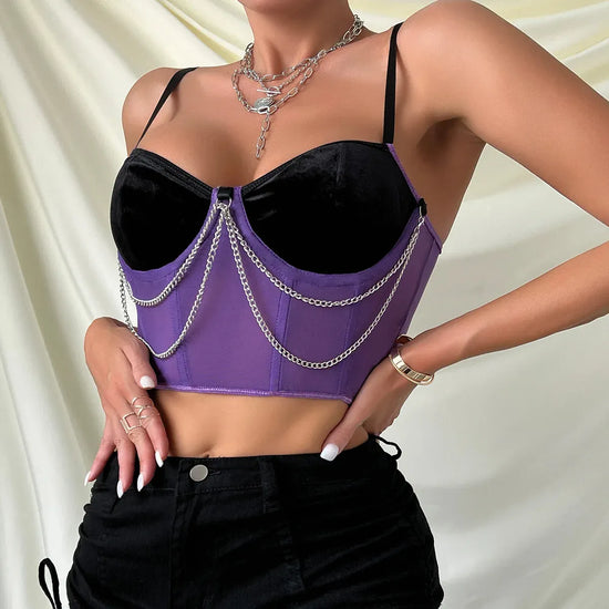 Purple Elegant Women's Color-Matching Chain Vest - Y2K Style Sexy Corset Tank Top