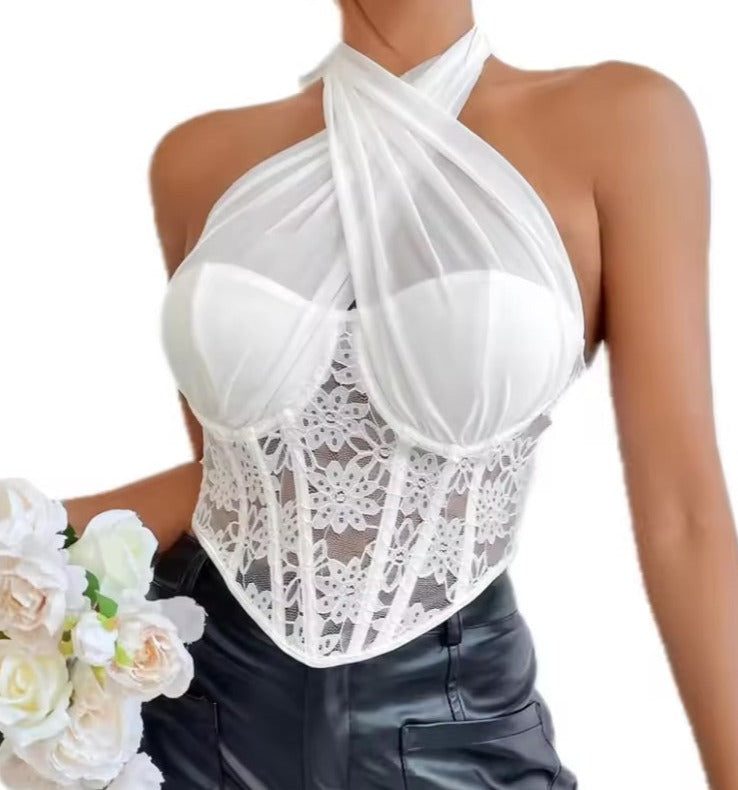 Femme Lace Mesh Halter-Neck Corset | Women