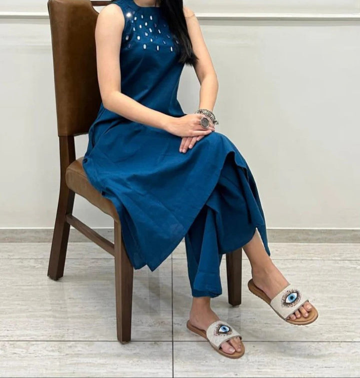 Elegant Magenta Sleeveless Kurta Set with Palazzo Pants
