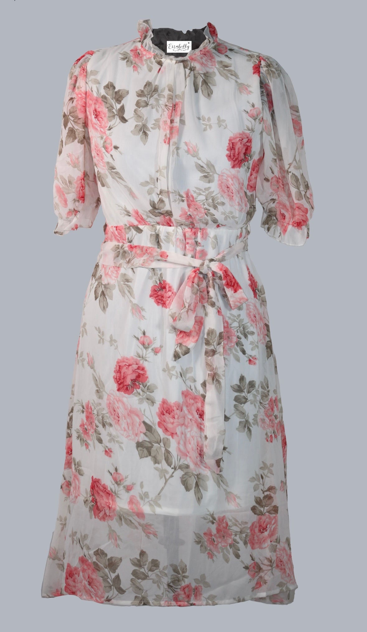 white Floral Dress 3/4 th Sleeve - Errabelly