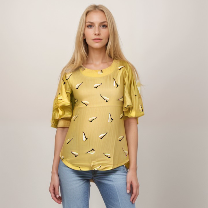 Bird Print Butterfly Sleeves Top