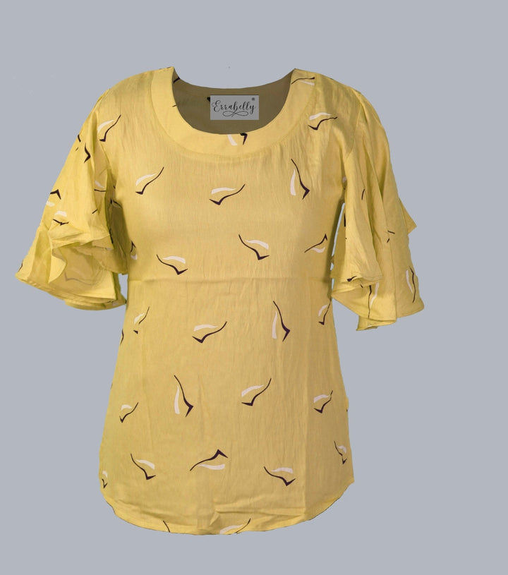 Bird Print Butterfly Sleeves Top - Errabelly