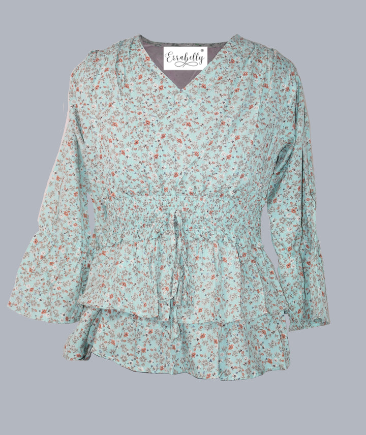 Floral Angel Sleeves Top blue errabelly
