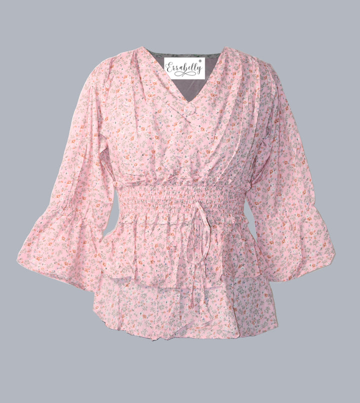 Floral Angel Sleeves Top Errabelly Pink