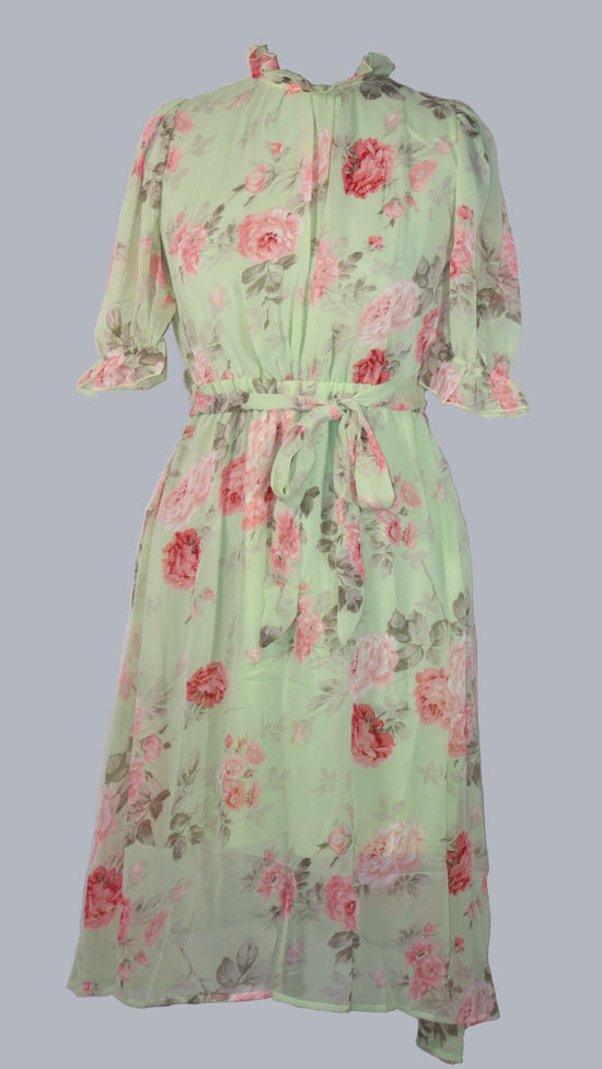 Green Floral Dress 3/4 th Sleeve - Errabelly