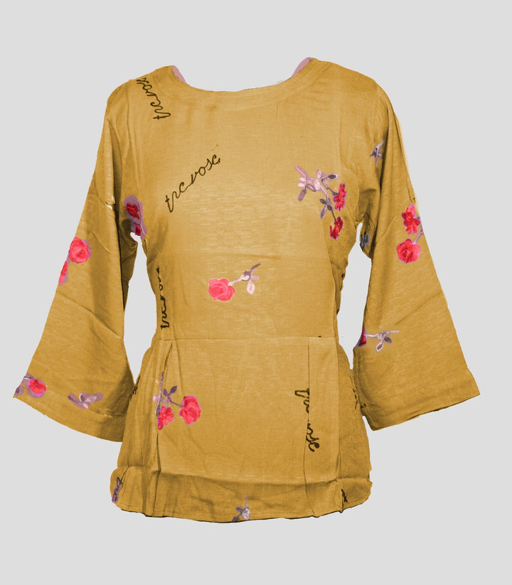 Floral Embroidery With Fonts Top - Errabelly