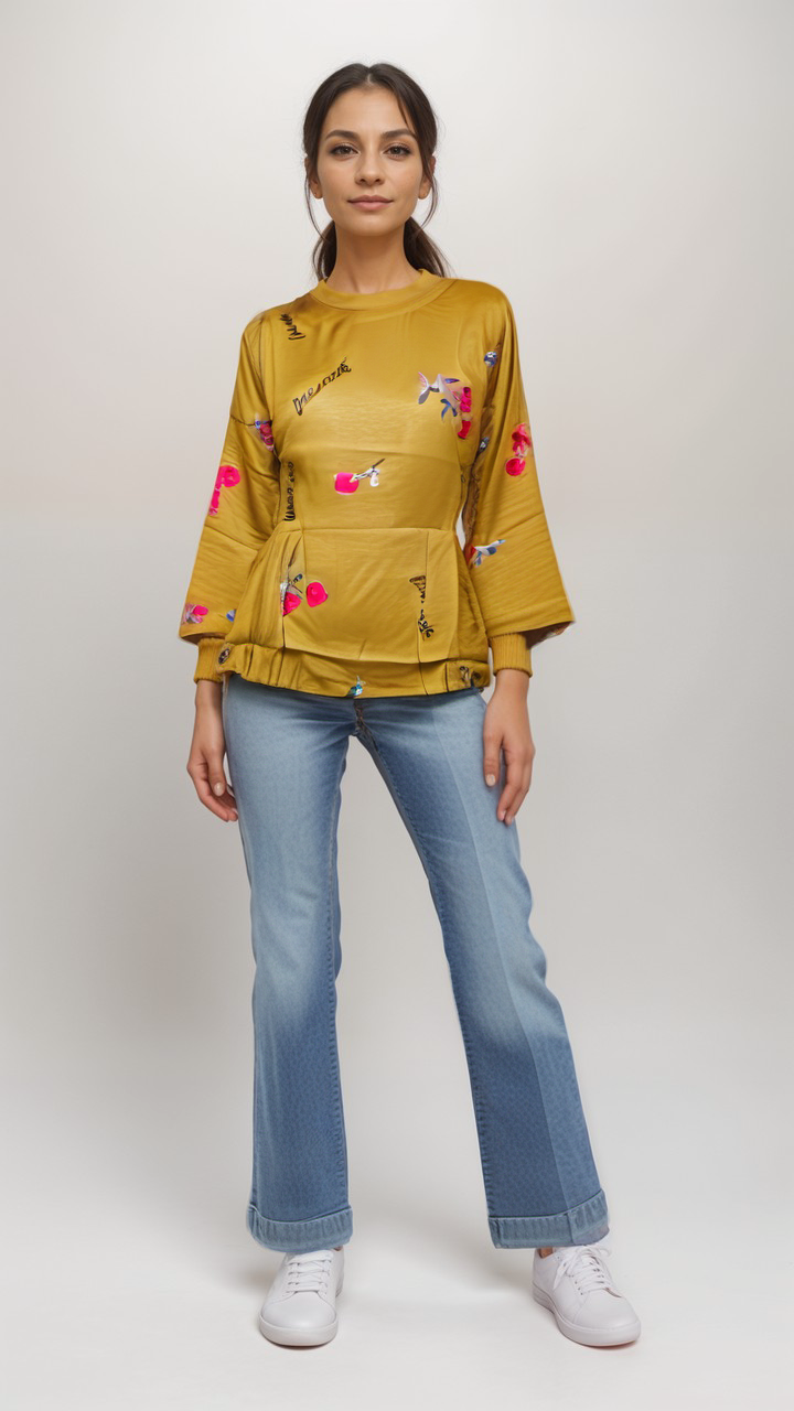 Floral Embroidery With Fonts Top | Women