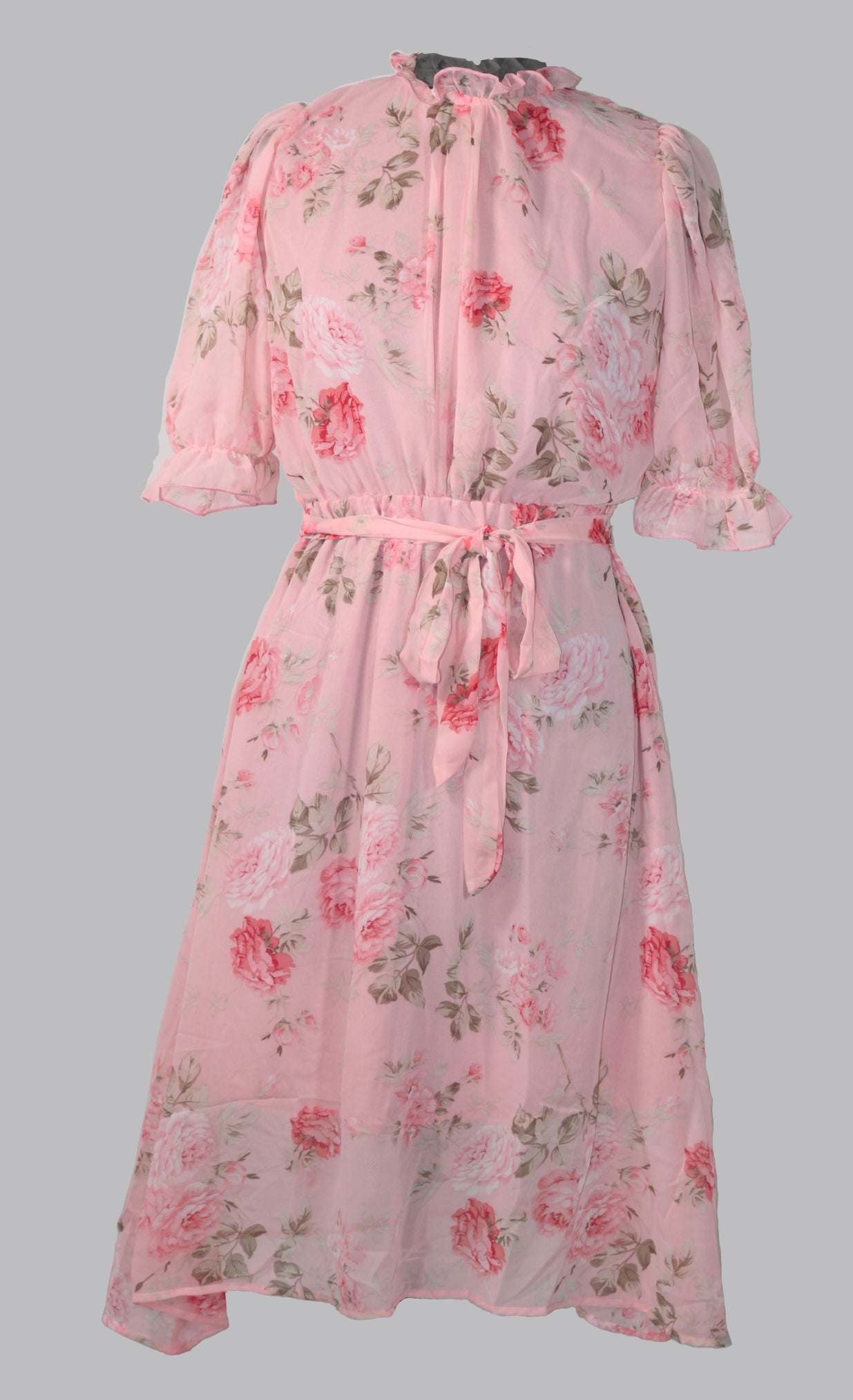 Pink Floral Dress 3/4 th Sleeve - Errabelly