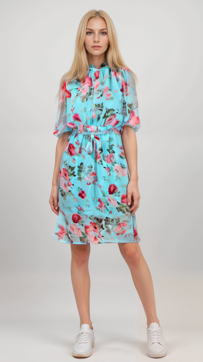 Georgette Floral Dress 3/4 th Sleeve