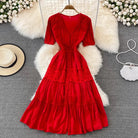 V-neck Red French Retro Dress | Special Occasions | Women