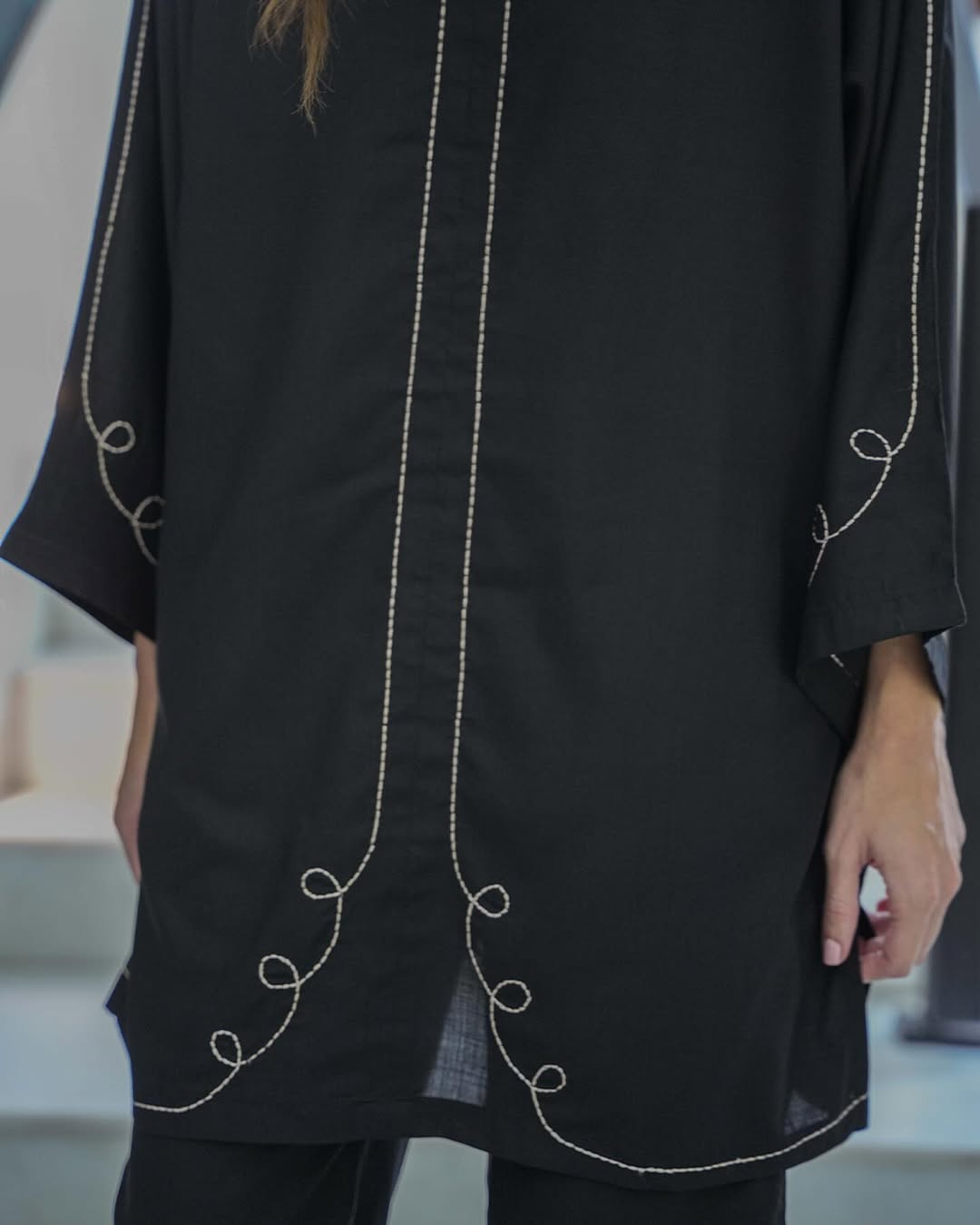 Embroidery Black Italian Cotton Viscose Blend Co-Ord Set